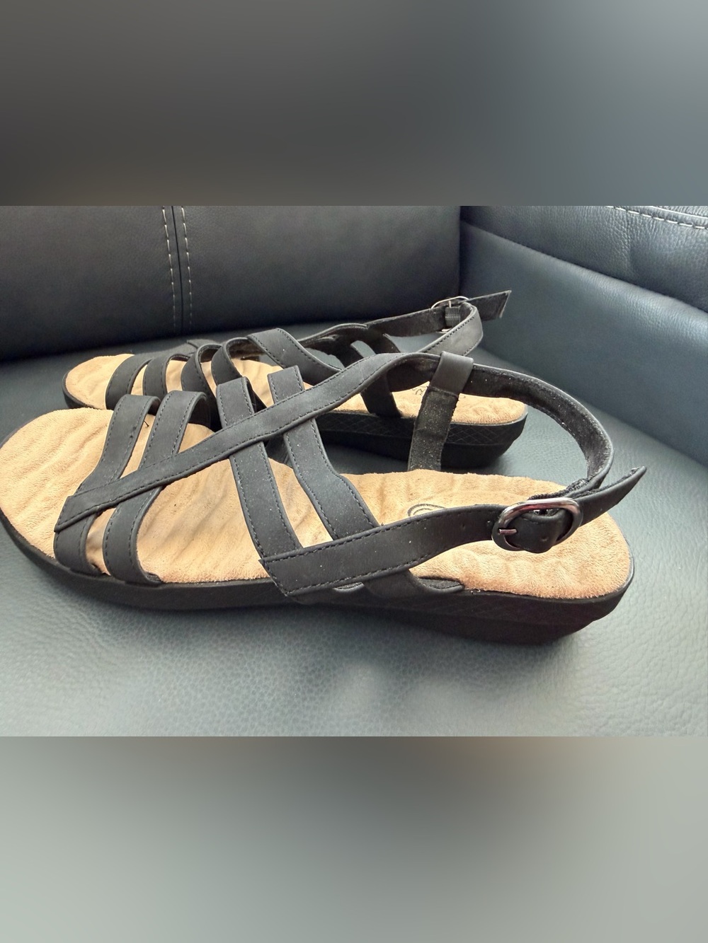 easy street Black Strappy Slingback Sandals